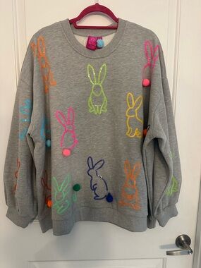 QUEEN OF SPARKLES Gray Sweatshirt with Neon Bunny Designs